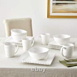 American Atelier Bianca Bead 16-Piece Ceramic Square Dinnerware Set -4 Dinner