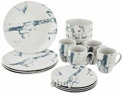 American Atelier Round Dinnerware Sets White & Blue Kitchen Plates Bowls an