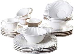 American Atelier Round Dinnerware Sets White Kitchen Plates, Bowls, and Mugs