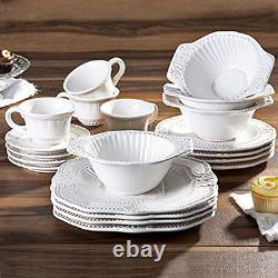 American Atelier Round Dinnerware Sets White Kitchen Plates, Bowls, and Mugs