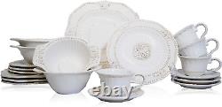 American Atelier Round Dinnerware Sets White Kitchen Plates, Bowls, and Mugs