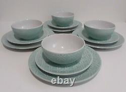 American Atelier Stoneware Quatre Teal Dinnerware Set 12 Piece New