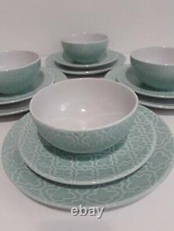 American Atelier Stoneware Quatre Teal Dinnerware Set 12 Piece New