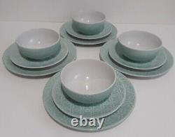 American Atelier Stoneware Quatre Teal Dinnerware Set 12 Piece New