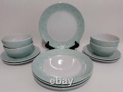 American Atelier Stoneware Quatre Teal Dinnerware Set 12 Piece New