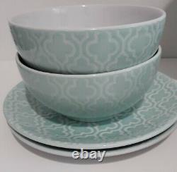 American Atelier Stoneware Quatre Teal Dinnerware Set 12 Piece New