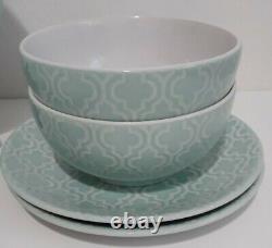 American Atelier Stoneware Quatre Teal Dinnerware Set 12 Piece New