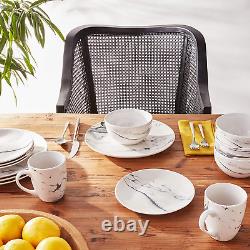 American Atelier round Dinnerware Sets White & Gray Kitchen Plates, Bowls, and