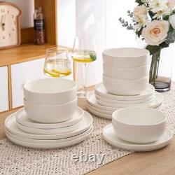 AmorArc Ceramic Dinnerware Sets Wavy Rim Stoneware Plates and Bowls Sets High