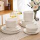 AmorArc Ceramic Dinnerware Sets Wavy Rim Stoneware Plates and Bowls Sets High