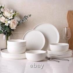 AmorArc Ceramic Dinnerware Sets Wavy Rim Stoneware Plates and Bowls Sets High