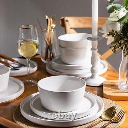 AmorArc Ceramic Dinnerware Sets of 4, Modern Flat Stoneware Plates and Bowls