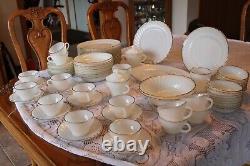 Anchor Hocking 1950's White Suburbia Swirl & Gold Trim Pattern 82 Piece Grouping