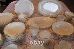 Anchor Hocking 1950's White Suburbia Swirl & Gold Trim Pattern 82 Piece Grouping