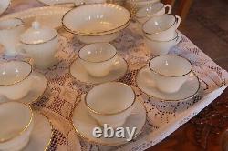 Anchor Hocking 1950's White Suburbia Swirl & Gold Trim Pattern 82 Piece Grouping