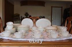 Anchor Hocking 1950's White Suburbia Swirl & Gold Trim Pattern 82 Piece Grouping