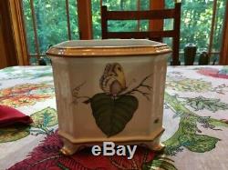 Anna Weatherley Spring Leaf Butterfly Handpainted Cachepot 24K Gold Vase