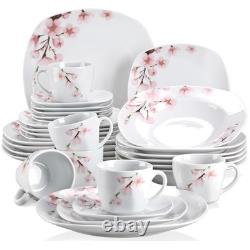 Annie Porcelain Dinner Set with Plates & Bowls, 30-Piece