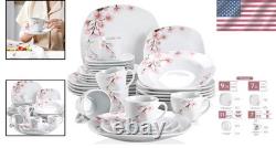 Annie Porcelain Dinner Set with Plates & Bowls, 30-Piece