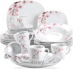 Annie Porcelain Dinner Set with Plates & Bowls, 30-Piece