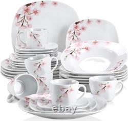 Annie Porcelain Dinner Set with Plates & Bowls, 30-Piece