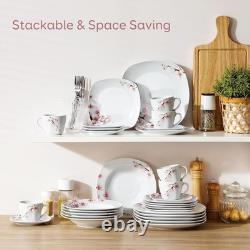 Annie Porcelain Dinner Set with Plates & Bowls, 30-Piece