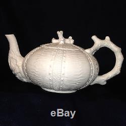 Anthropologie Reef Teapot 28 Oz All White Embossed Dots Coral Design