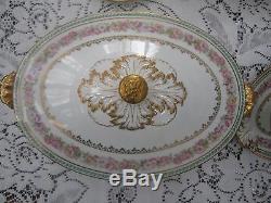 Antique 1900's GDA LIMOGES France 111 Piece Dinnerware Set Floral Gold Trim