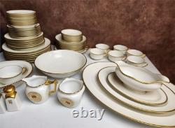 Antique 56pc. Haviland Limoges Schleiger White & Gold Dinner Set