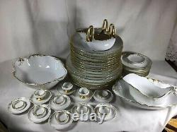Antique CFH GDM France 1891 Limoges Gold Lining Porcelain Dinnerware Set 51pcs
