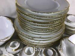 Antique CFH GDM France 1891 Limoges Gold Lining Porcelain Dinnerware Set 51pcs