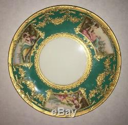 Antique Davis Collamore & Co. 24K Gold Leaf/Jade Plate with Paintings