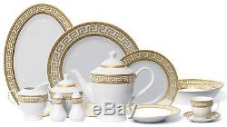 Antique Gold 57-PCs Dinnerware Set for 8 person Luxury Bone China Porcelain