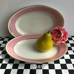 Antique Old Paris Porcelain Pink Band white Pair of platters gold band VGcd