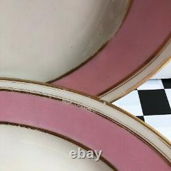 Antique Old Paris Porcelain Pink Band white Pair of platters gold band VGcd