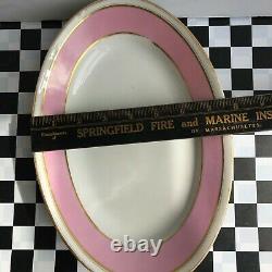 Antique Old Paris Porcelain Pink Band white Pair of platters gold band VGcd