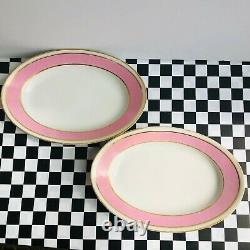 Antique Old Paris Porcelain Pink Band white Pair of platters gold band VGcd