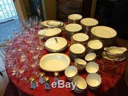 Antique Porcelain Dinnerware Set Fraureuth Gold Encrusted Edge White Serves 12