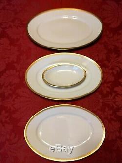 Antique Porcelain Dinnerware Set Fraureuth Gold Encrusted Edge White Serves 12