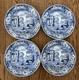 Antique Set Of 4 Blue & White Pastoral Pearl Ware Dinner Plates 9.75 Wild Rose