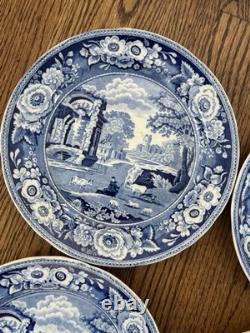 Antique Set Of 4 Blue & White Pastoral Pearl Ware Dinner Plates 9.75 Wild Rose