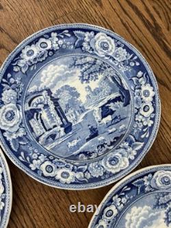 Antique Set Of 4 Blue & White Pastoral Pearl Ware Dinner Plates 9.75 Wild Rose