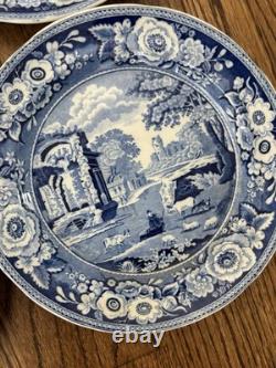 Antique Set Of 4 Blue & White Pastoral Pearl Ware Dinner Plates 9.75 Wild Rose