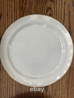 Antique Set Of 4 Blue & White Pastoral Pearl Ware Dinner Plates 9.75 Wild Rose