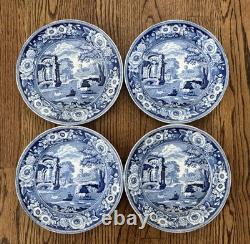 Antique Set Of 4 Blue & White Pastoral Pearl Ware Dinner Plates 9.75 Wild Rose
