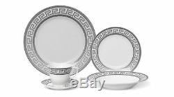 Antique Silver 57-PCs Dinnerware Set for 8 person Luxury Bone China Porcelain