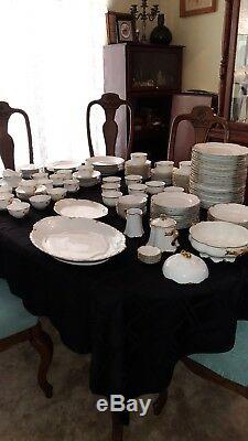 Antique fine Austrian china 142 piece dinner ware set with serving dishes