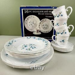 Arcopal Durand France Veronica 16-Piece Dinnerware Set Blue Floral Scalloped NEW