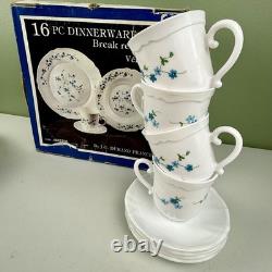 Arcopal Durand France Veronica 16-Piece Dinnerware Set Blue Floral Scalloped NEW