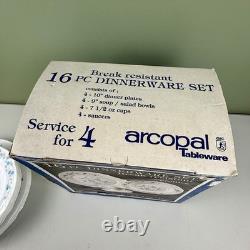 Arcopal Durand France Veronica 16-Piece Dinnerware Set Blue Floral Scalloped NEW